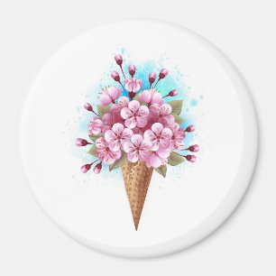 Aimant Cône rose Sakura crème glacée gaufre