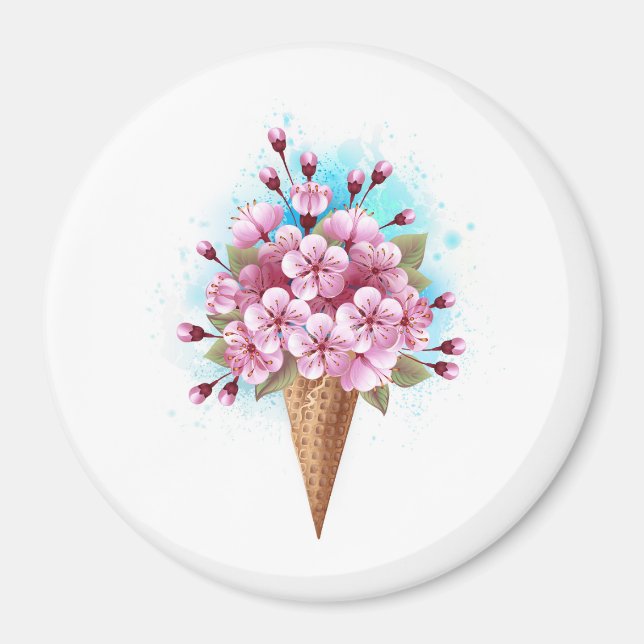 Aimant Cône rose Sakura crème glacée gaufre (Devant)