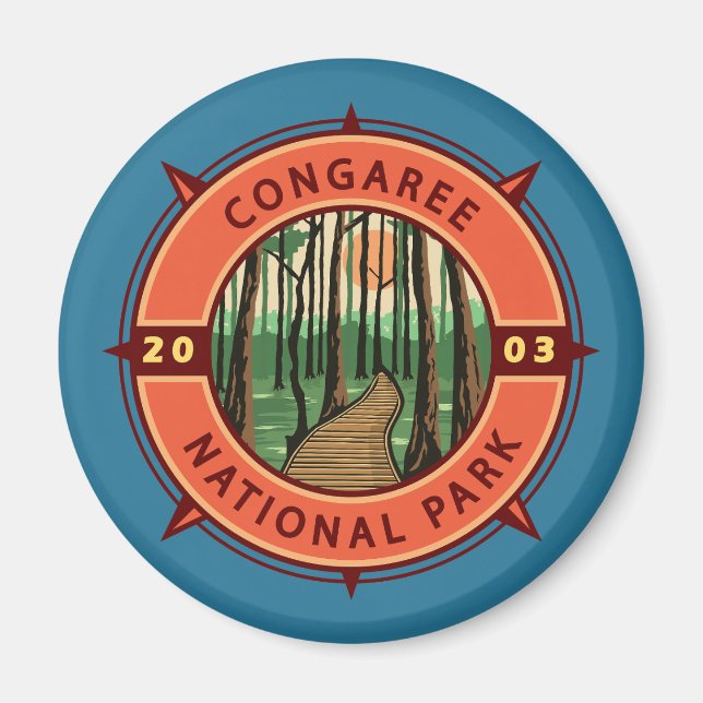 Aimant Congaree National Park Retro Compass Emblem (Devant)