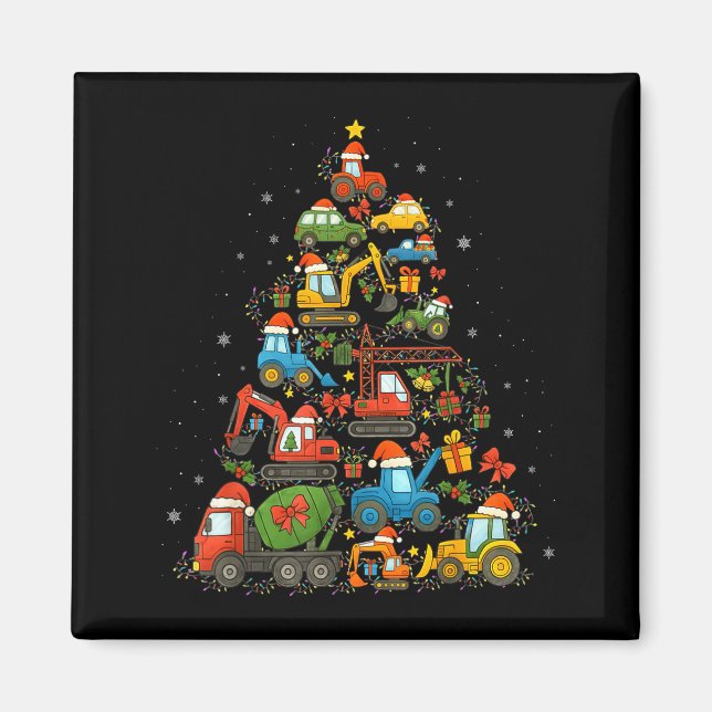 Aimant Construction Truck Christmas Tree Funny Xmas Holid (Devant)