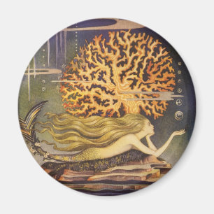 Aimant Conte de fée vintage, petite sirène dans le corail