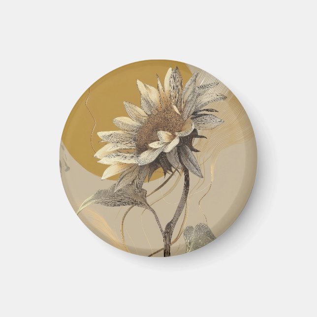 Aimant Contour de tournesol minimaliste neutre (Devant)
