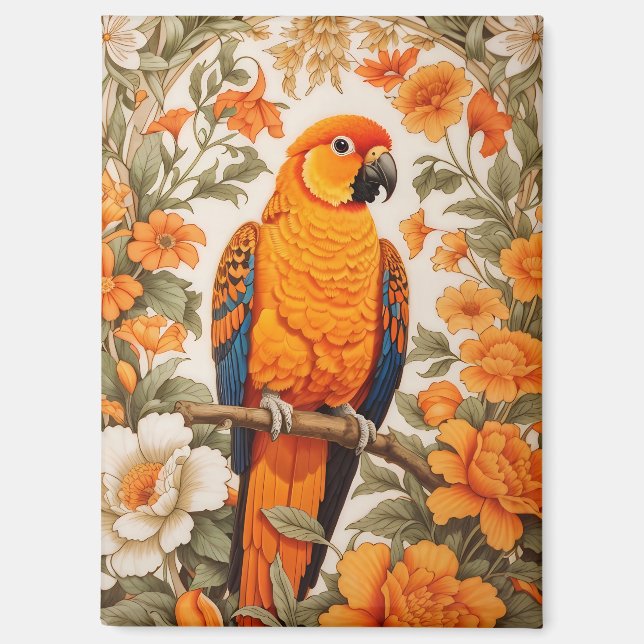 Aimant Conure Soleil Magnifique Inspiré de William Morris (Recto)