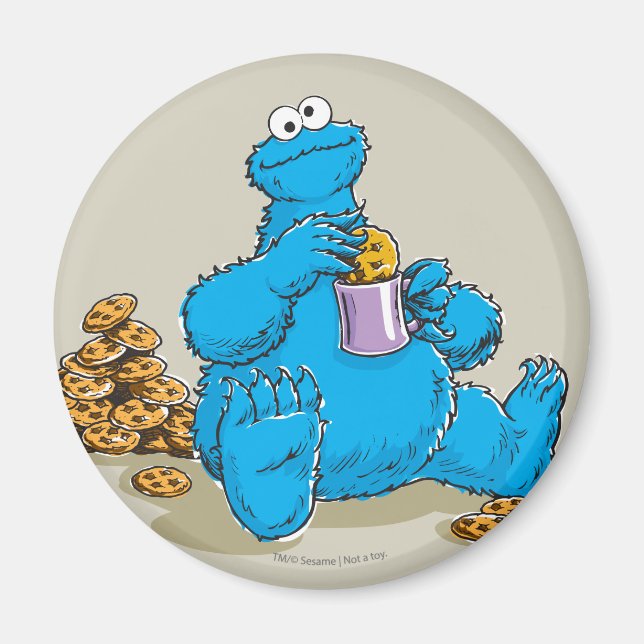 Aimant Cookie Monster Vintage mangeant des cookies (Devant)
