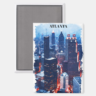 Aimant Cool Atlanta Georgia Skyline City View Aquarelle