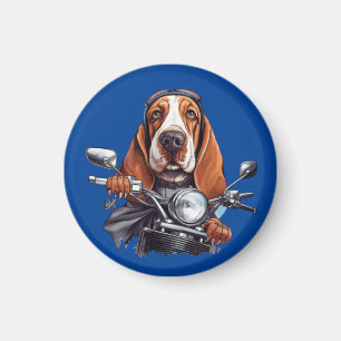Aimant Cool chien biker, joli basset hound chien conducte