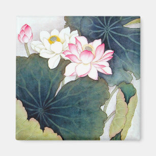 Aimant cool feuille de lotus rose fleur papillon art