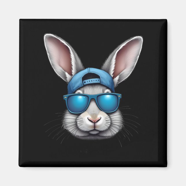 Aimant Cool Jour de Pâques Visage de lapin avec Sungles H (Devant)