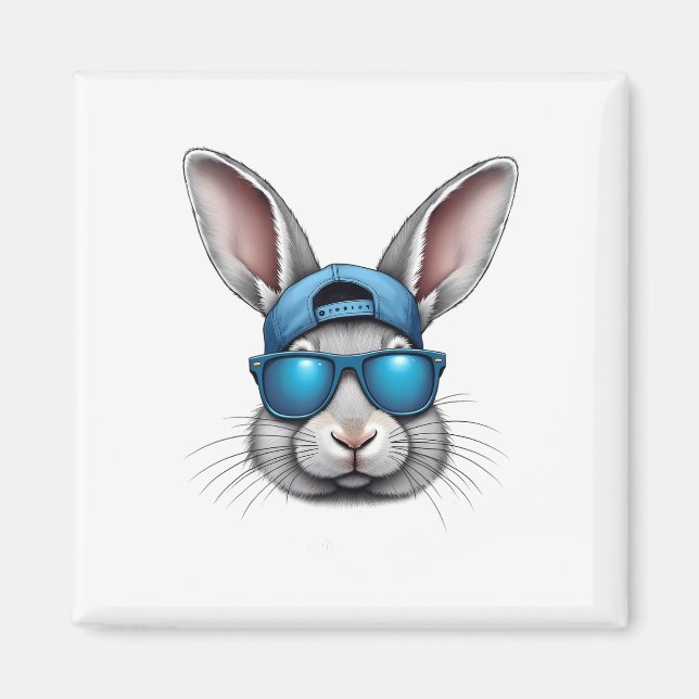 Aimant Cool Jour de Pâques Visage de lapin avec Sungles H (Devant)