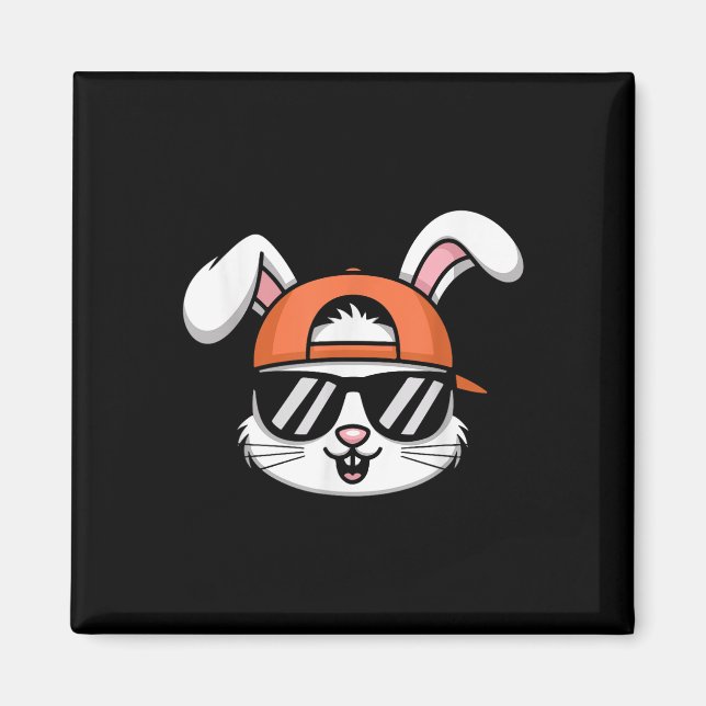 Aimant Cool Lapin De Pâques Avec Casquette Garçons Drôle  (Devant)