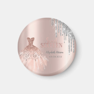 Aimant Cool Parties scintillant Argent, Robe Rose Or