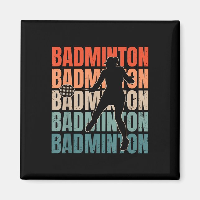 Aimant Cool Retro Texte Silhouette Badminton (Devant)