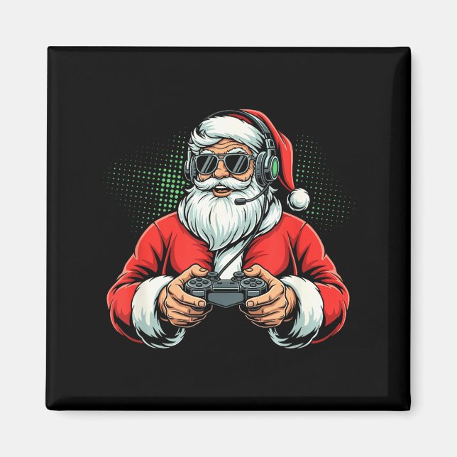 Aimant Cool Santa Playing Video Games Christmas Gamer Boy (Devant)
