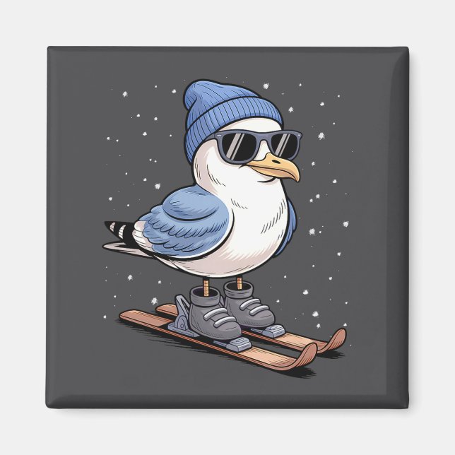 Aimant Cool Seagull On Skis - Nordic Winter Seagulls Aprè (Devant)