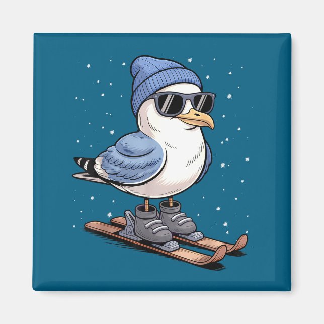 Aimant Cool Seagull On Skis - Nordic Winter Seagulls Aprè (Devant)
