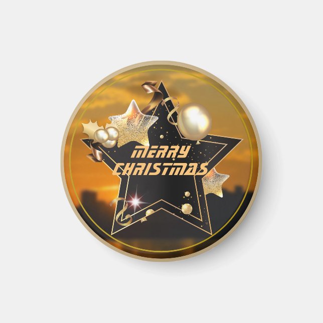 Aimant Cool Sunrise Gold Black Metallic Stars Joyeux Noël (Devant)