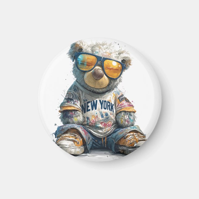 Aimant Cool Teddy Bear dans les lunettes de soleil et une (Devant)