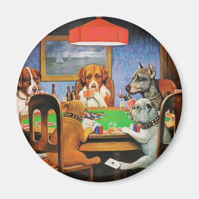Aimant Coolidge Classique Jeu de Poker pour Chien Art Vin (Devant)