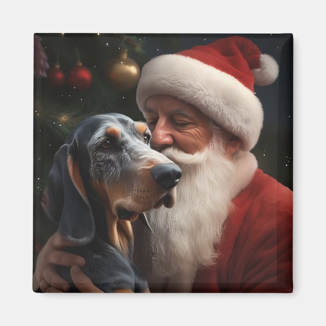 Aimant Coonhound Bluetick avec Noël au Père Noël (Devant)