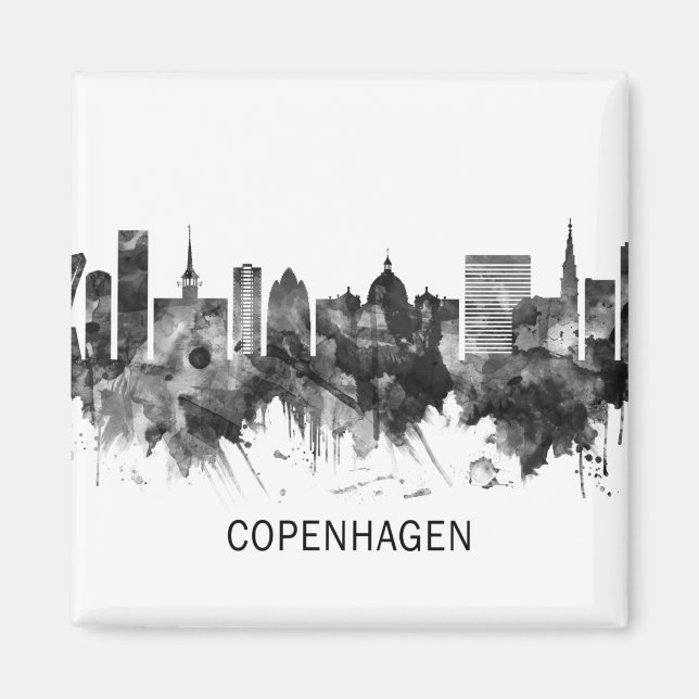 Aimant Copenhague Danemark Skyline BW (Devant)