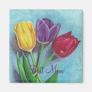 Aimant Copie violette rouge jaune d'art de tulipes