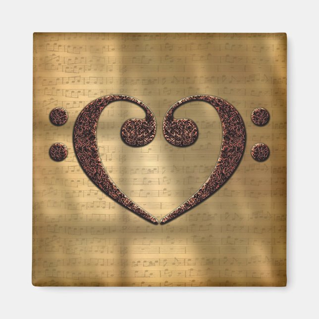 Aimant Copper Double Basse Clef Heart Music Lover (Devant)