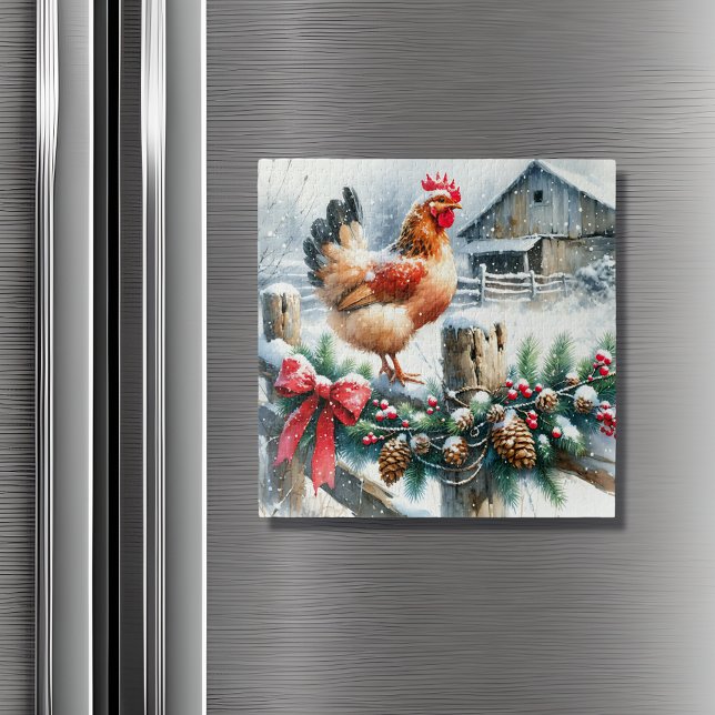 Aimant Coq à l'aquarelle sur un poteau de clôture de Noël (Créateur téléchargé)