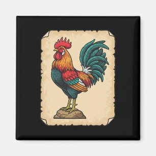Aimant Coq coloré debout fièrement