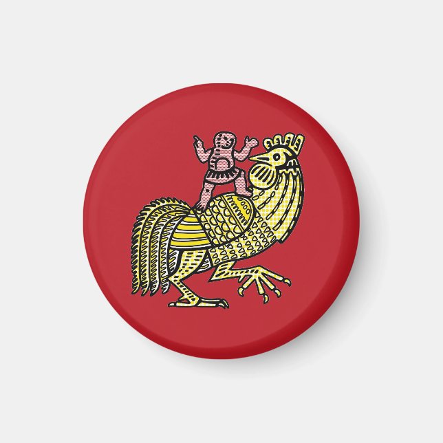 Aimant Coq d'art pop rétro avec figure en point de Ben-Da (Devant)