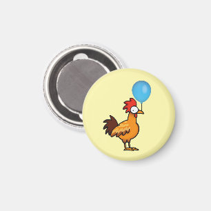 Aimant Coq de dessin animé tenant un ballon bleu