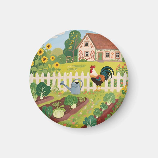 Aimant Coq de jardin de ferme coloré (Devant)