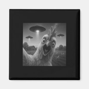 Aimant Coq drôle de selfie de poulet avec des ovnis Wei