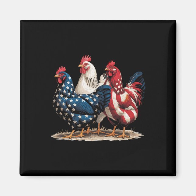 Aimant Coq drôle drapeau américain Jour de l'indépendance (Devant)
