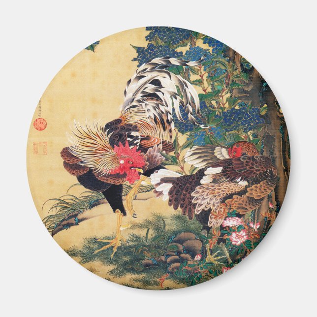 Aimant Coq et Hen avec Hydrangeas par Ito Jakuchu (Devant)