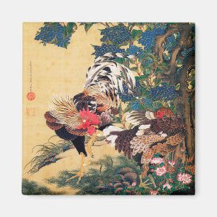 Aimant Coq et Hen avec Hydrangeas par Ito Jakuchu