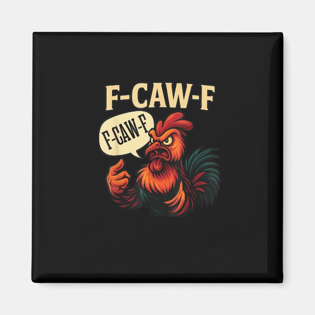 Aimant Coq furieux drôle de style rétro graphique F Caw F (Devant)