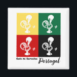 Aimant Coq portugais de Barcelos coloré motif<br><div class="desc">Le motif utilise les trois couleurs du drapeau portugais, en plus du noir, et la silhouette du coq de Barcelos en blanc comme seul motif. Le résultat est une motif qui a une allure moderne malgré l'antiquité du motif. Il s'est avéré très gai, cette combinaison. La motif est simple, évoquant...</div>