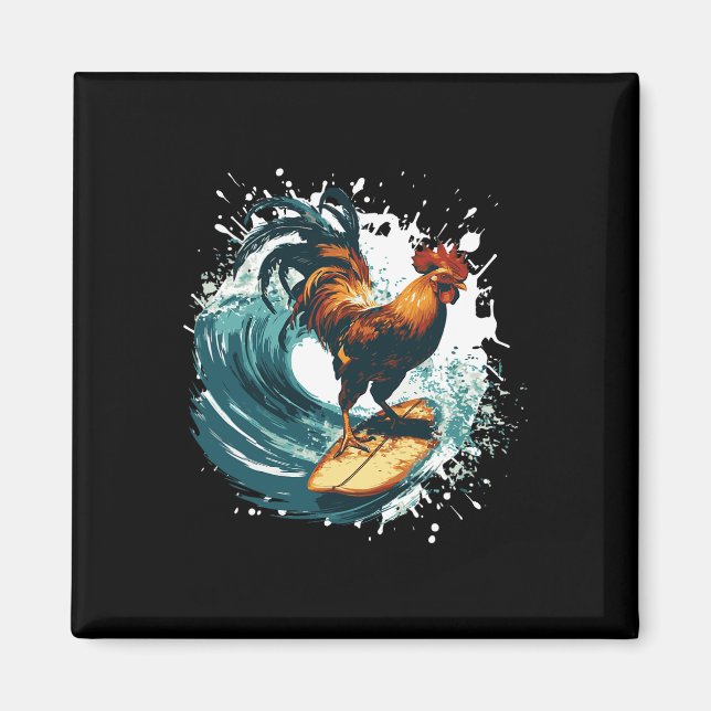 Aimant Coq Surfant Animal Sport Surfeur  (Devant)