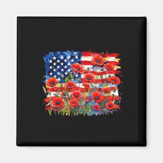 Aimant Coquelicot drapeau américain jour du souvenir (Devant)