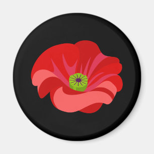 Aimant Coquelicot rouge sur fond noir