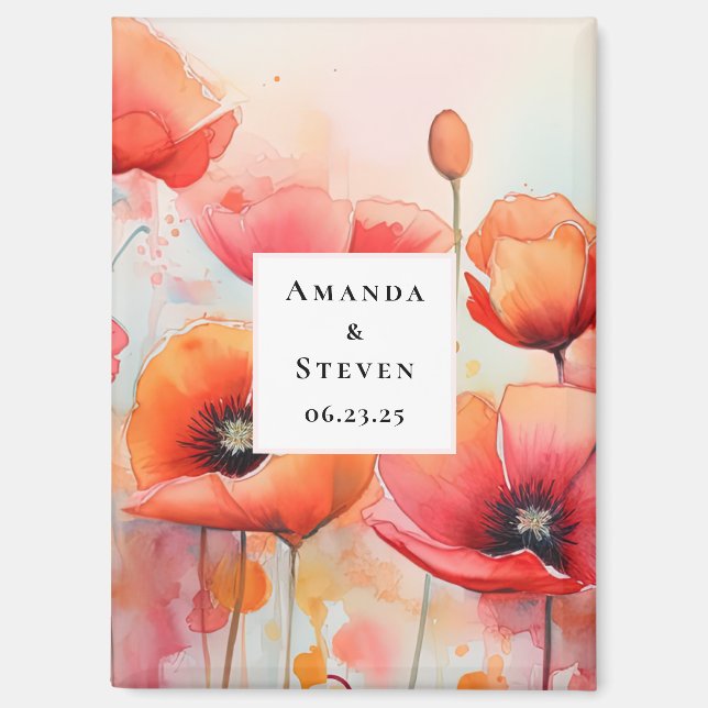 Aimant Coquelicots à l'aquarelle rouge dans un champ Enre (Recto)