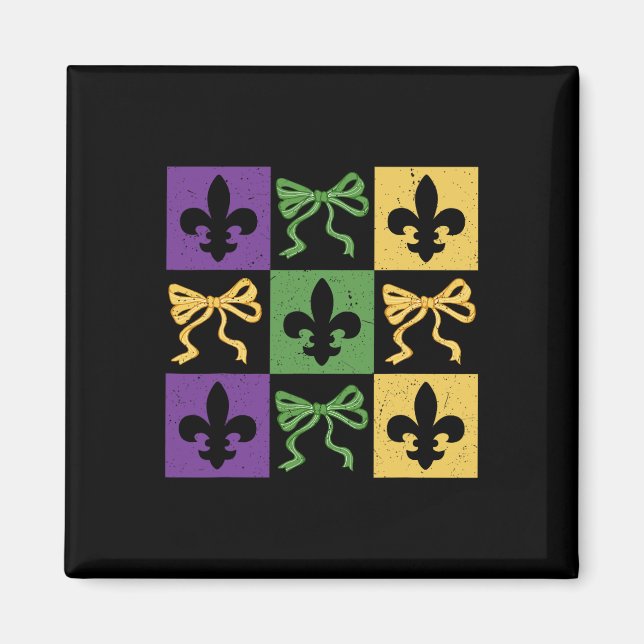 Aimant Coquette Bow À damiers Fleur De Lis Mardi Gras Car (Devant)