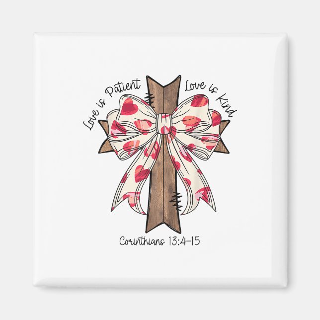Aimant Coquette Bow Cross Valentines Jour Jésus Bible Ver (Devant)
