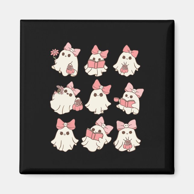 Aimant Coquette rose Bow mignonne Ghost Halloween Mers Éf (Devant)