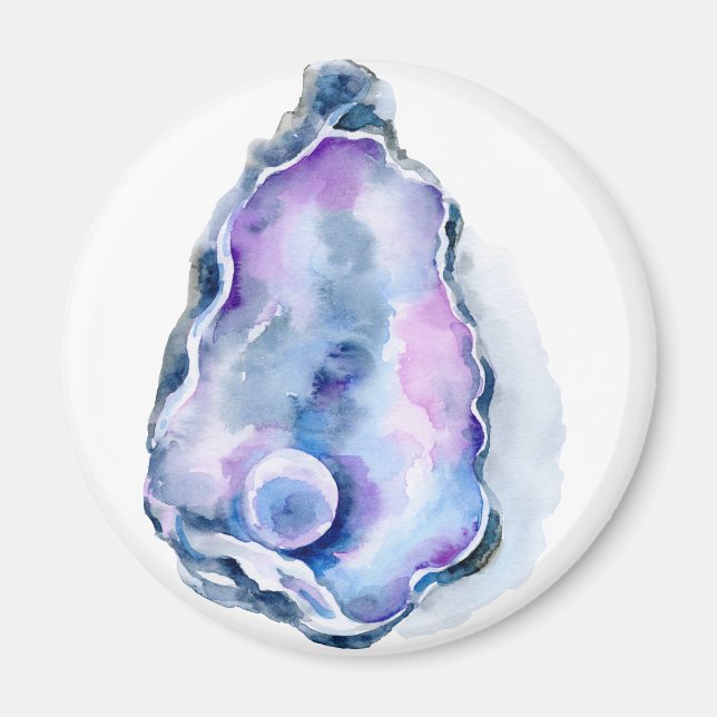Aimant Coquille d'huître aquarelle avec perle (Devant)