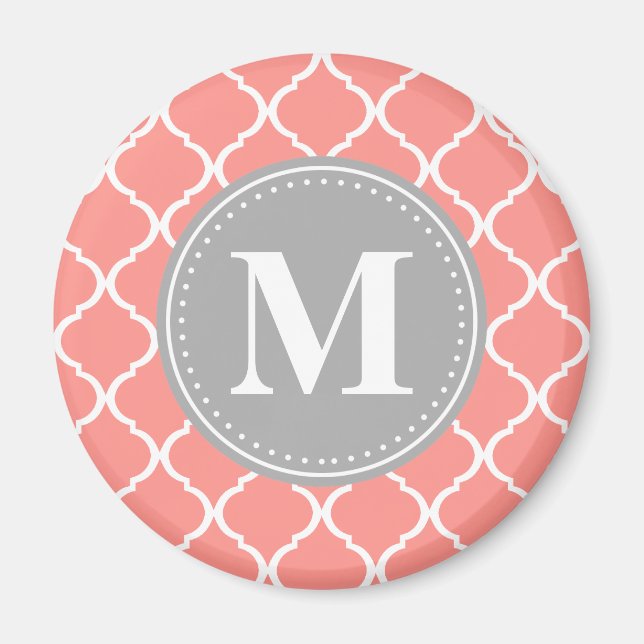 Aimant Corail rose latex marocain Gris Monogramme (Devant)
