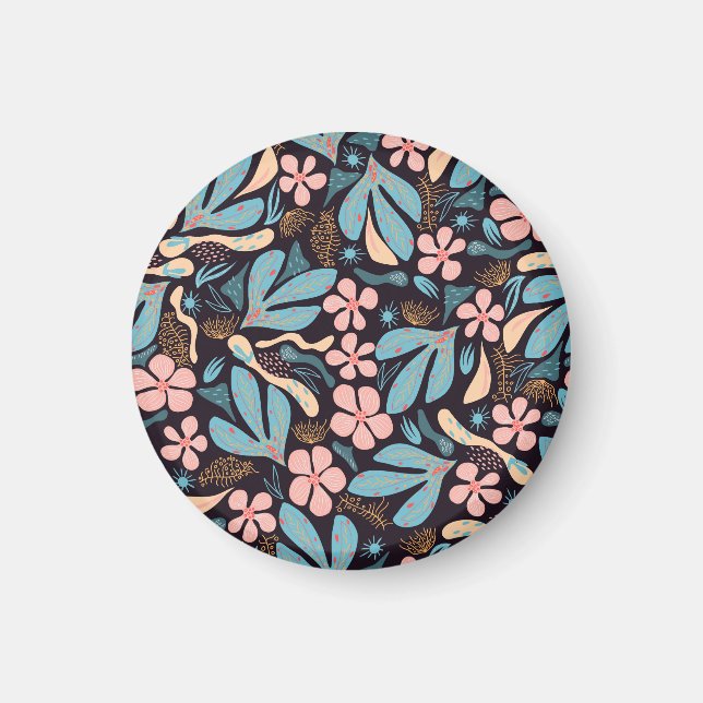 Aimant Coral Blue Floral Dark Print (Devant)