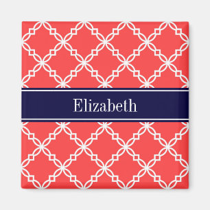 Aimant Coral Red Fancy Quatrefoil Navy