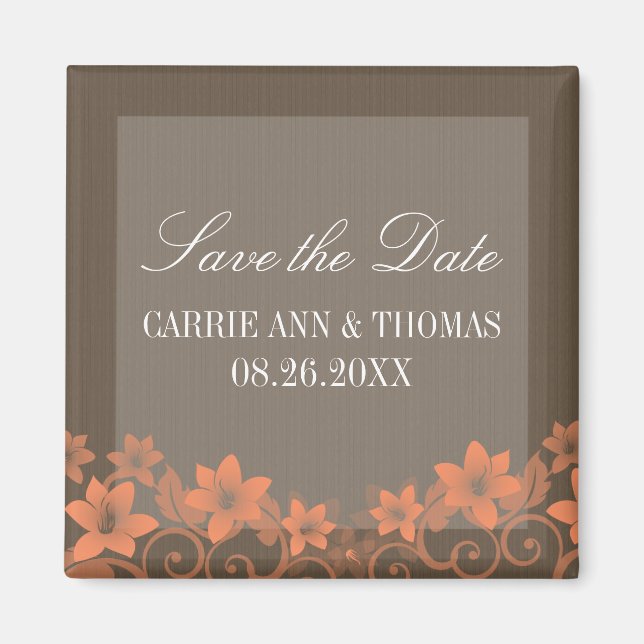 Aimant Coral Rustic Floral Enregistrer l'aimant de date (Devant)