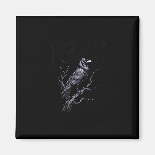 Aimant Corbeau F-Caw-F Oiseau drôle disant humour mème (Devant)